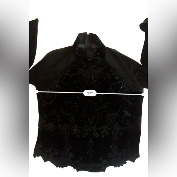Tadashi Shoji Vintage Black Velvet Sheer Beaded Top with Mesh, Size XL - Picture 12 of 14